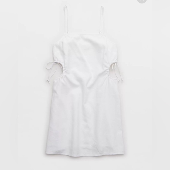 Aerie Linen Blend Mini Dress White Adjustable Strap Lined Side cutout - Picture 14 of 14